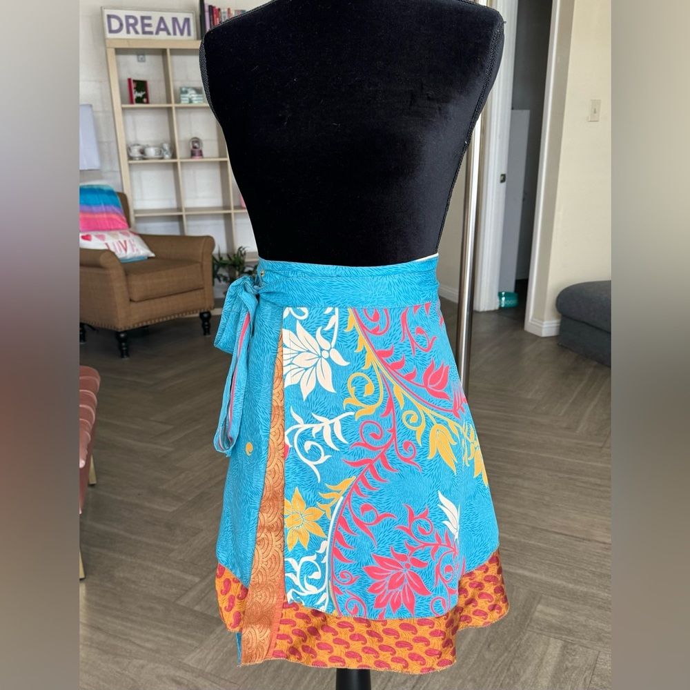 Darn Good Yarn; Beautiful, Handmade, Wrap Around Silk Skirt. Reversible.